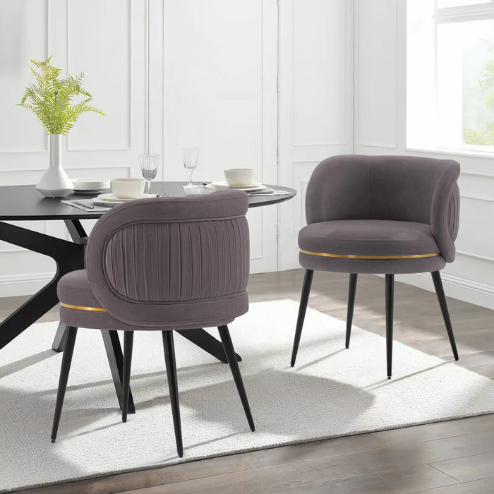 Chaise de salle a manger moderne en bois et velours Kaya gris - Lot de 2