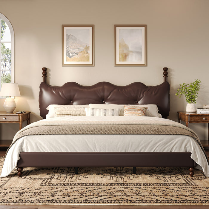 Cadre de lit plateforme en simili cuir Emma avec tete de lit, taille California King, marron fonce