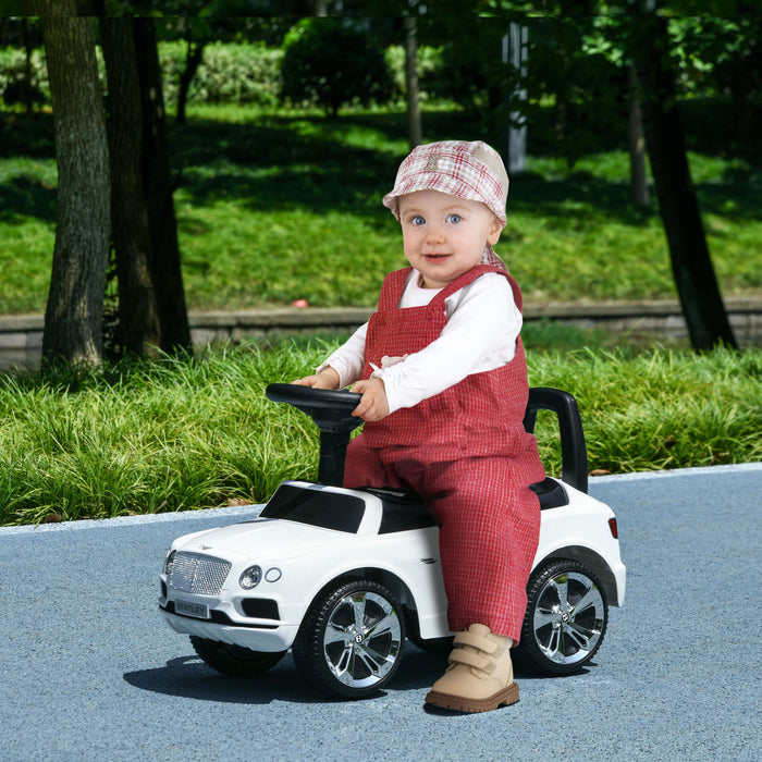 Qaba Voiture Pour Bebe Sous Licence Bentley Bentayga, Voiture A Pousser Avec Pied Au Sol, Klaxon Et Musique, Rangement Sous Le Siege, Pour Les 18-36 Mois, Blanc