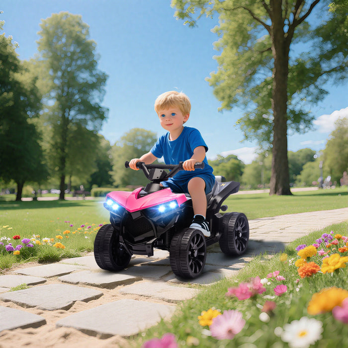 VTT 4 roues Qaba pour enfants, voiture electrique a batterie 6 V avec musique et phares LED pour garcons et filles de 3 a 8 ans, rose