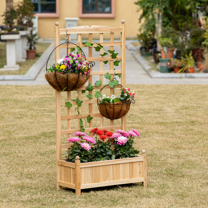 Outsunny Jardiniere Avec Treillis Bac A Fleurs Jardiniere Sur Pied Dim. 24\" X 12\" X 49\" Bois Sapin Naturel