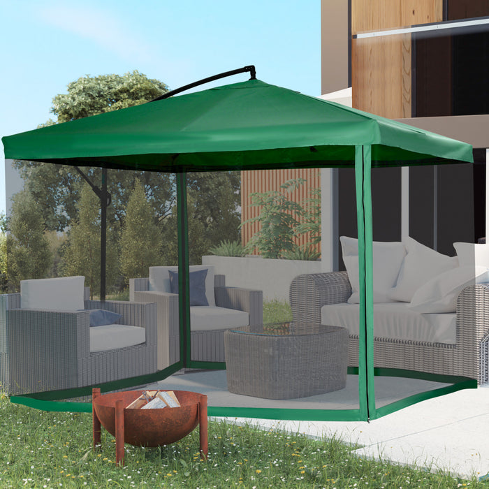 Outsunny Parasol De Terrasse Filet, Parasol De Terrasse Porte-a-faux Vert