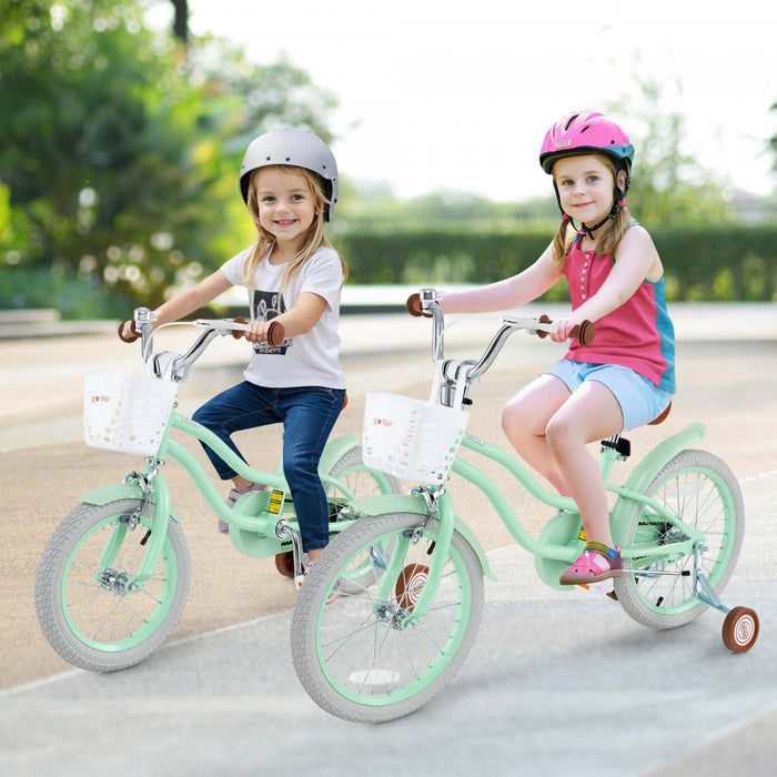 Costway 18\" Enfants Velo Tout-petit Velo Avec Roue D'entrainement Kickstand Pour 4-8 Ans Vert