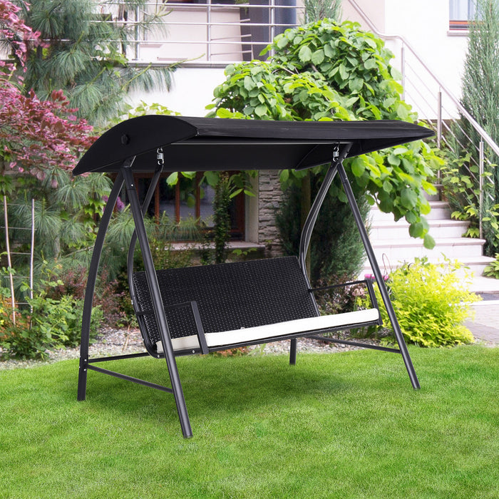 Outsunny Balancoire En Osier Pour 3 Personnes Hamac Exterieur En Rotin Avec Auvent