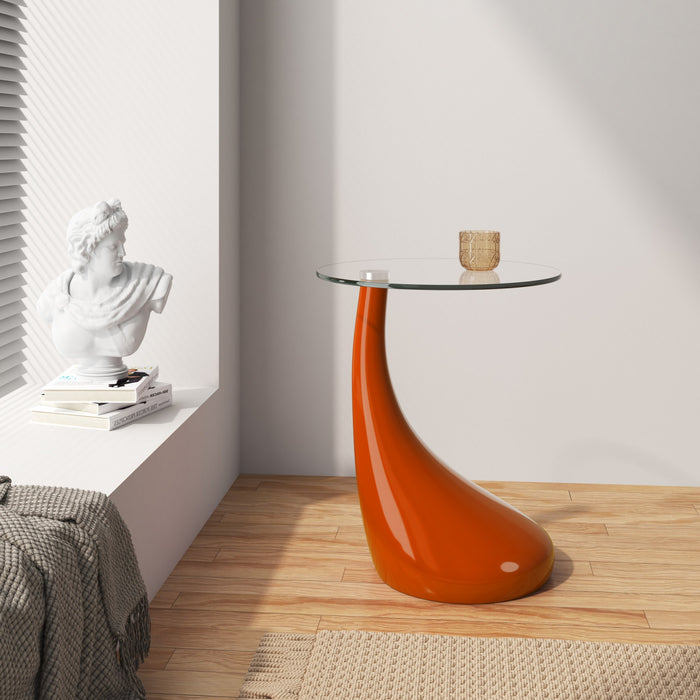 Table d’appoint moderne Lava avec plateau en verre, orange