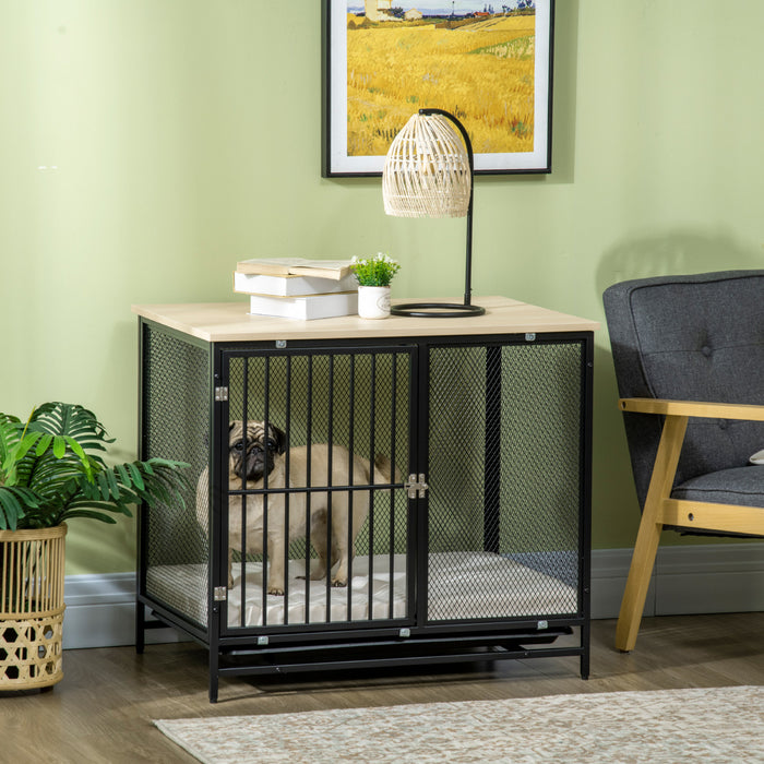 Pawhut Cage Pour Chien Avec Coussin Resistant A L'eau, Table D'appoint Pour Chien Avec Plateau Amovible, Cage Pour Animaux De Compagnie D'interieur Pour Chiens De Petite Et Moyenne Taille A L'interieur