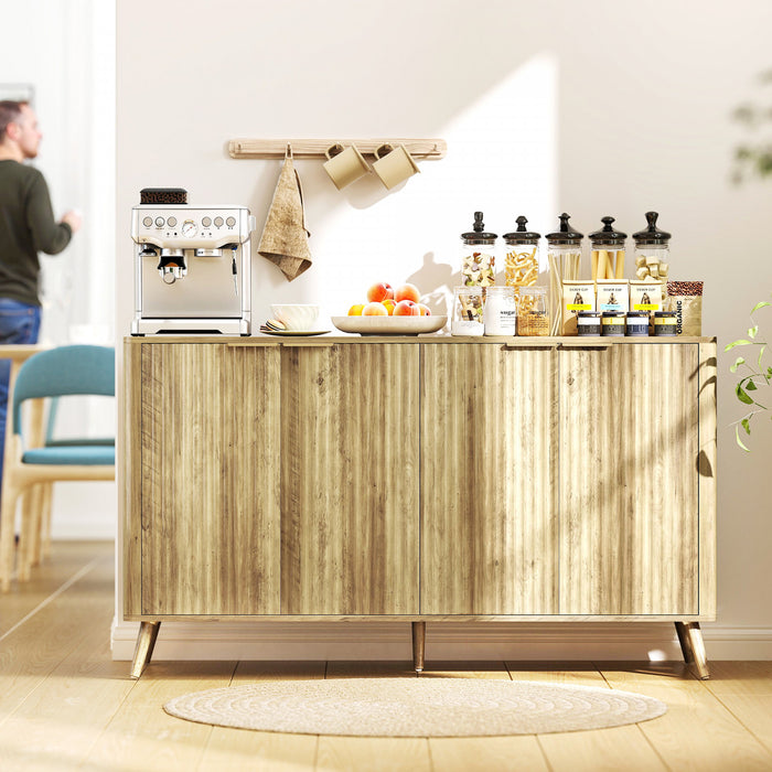 HOMCOM Buffet moderne 55\" avec rangement et 4 portes cannelees, chene