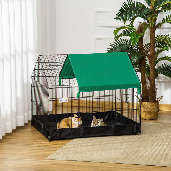 Pawhut Cage A Lapin En Metal Avec Couvercle Resistant A L'eau, Cage Exterieure Pour Petits Animaux, Noir