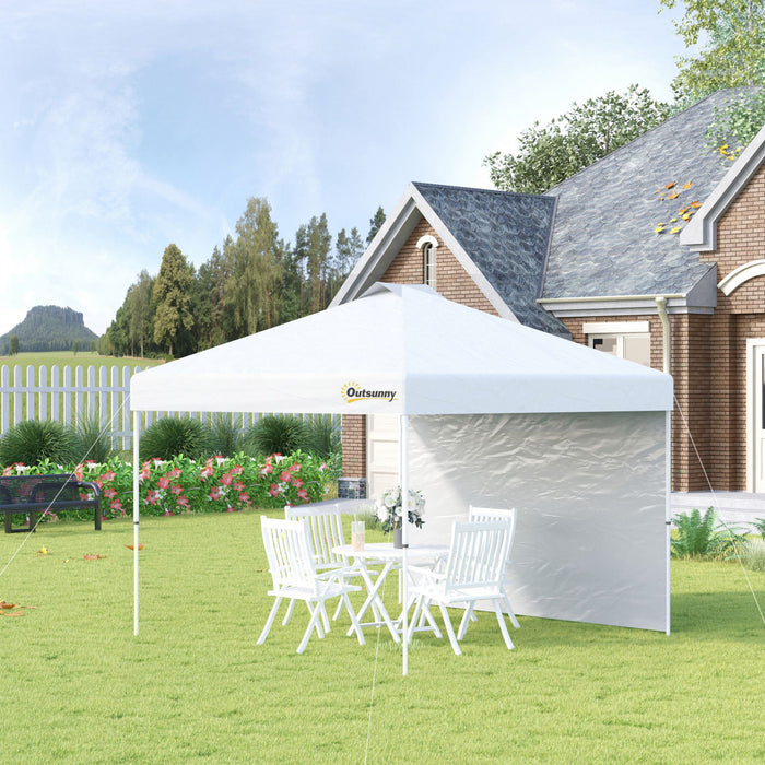 Outsunny Tente A Auvent Escamotable 10' X 10', Paroi Laterale Et Sac, Blanc