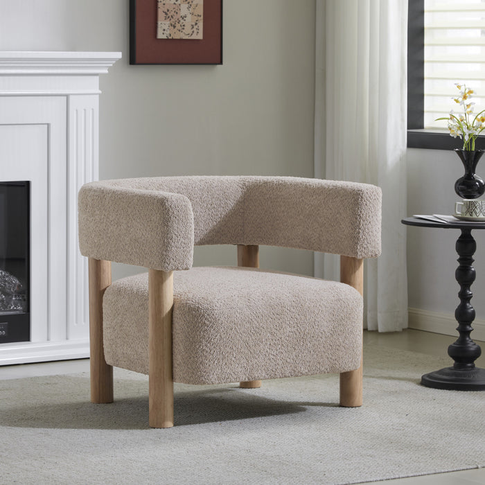 Evelyn Fauteuil d’appoint avec assise confortable et revetement en boucle, bois naturel