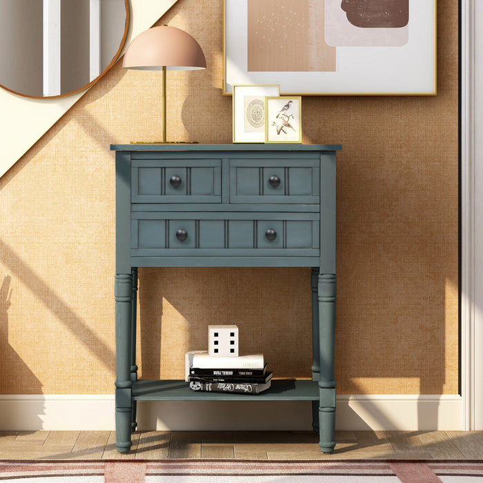 Table Console Olivia En Bois Massif Avec Tiroirs Et Etagere Inferieure - Bleu
