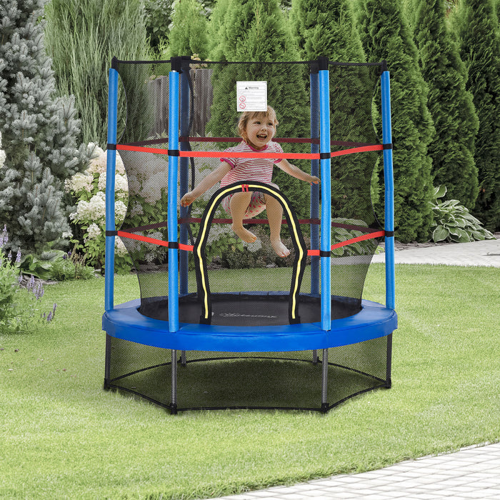 Outsunny Trampoline Φ55\" Pour Enfants Avec Filet De Protection, Cadre En Acier, Interieur Rond, Rebondeur, Age 3 A 6 Ans, Bleu