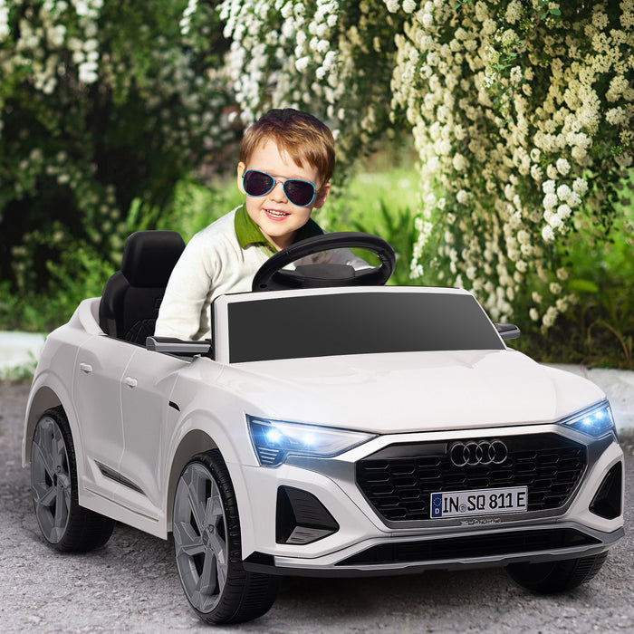 Qaba Audi Q8 Etron Sportback Voiture Electrique Pour Enfants Alimentee Par Batterie 12 V Avec Telecommande, Suspension A Ressort, Phares, Klaxon Musical, Pour 3 A 6 Ans, Blanc