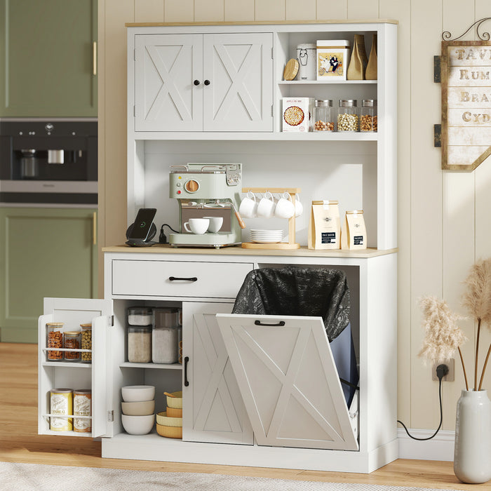 HOMCOM Armoire de Cuisine 69\" avec Station de Charge, Blanc