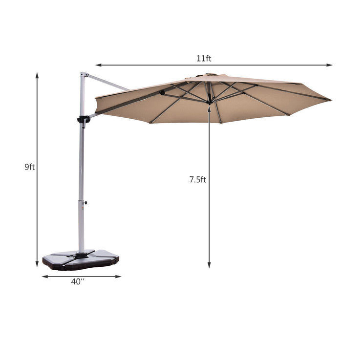 Costway Parasol deporte pour patio de 11 pieds, rotation a 360 degres, inclinaison en aluminium, base beige