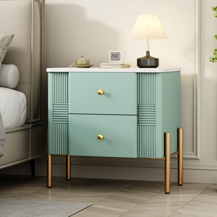 Lila Table de Nuit Moderne avec Tiroirs de Rangement et Poignees Metalliques, Vert