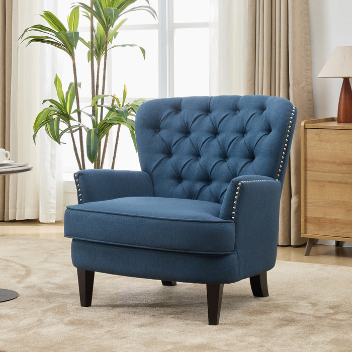 Arcadia Fauteuil de Salon d'Inspiration Vintage a Clous Decoratifs et Dossier Courbe, Bleu Marine