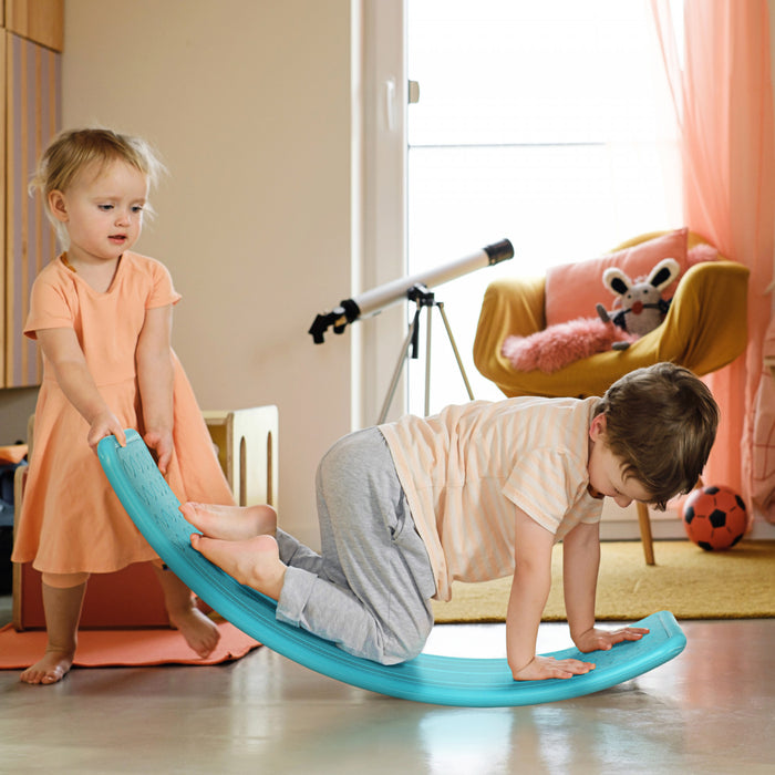 Qaba 32,3\" Planche D'equilibre, Planche A Bascule Courbee, Jouet Montessori Waldorf D'apprentissage Prescolaire, De 3 A 6 Ans, Bleu
