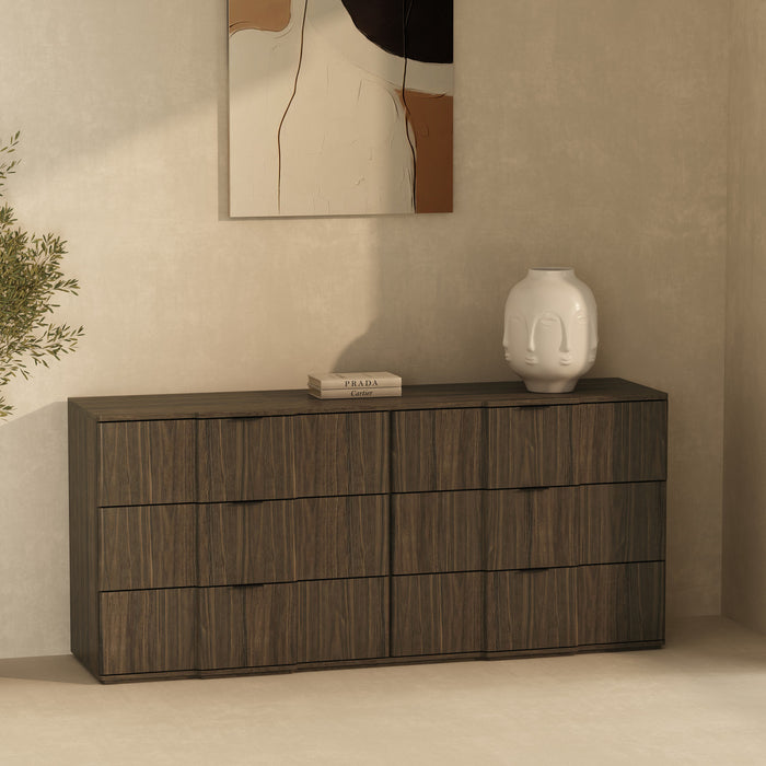 Commode Clive style milieu du siecle 72\" en noyer (6 tiroirs)