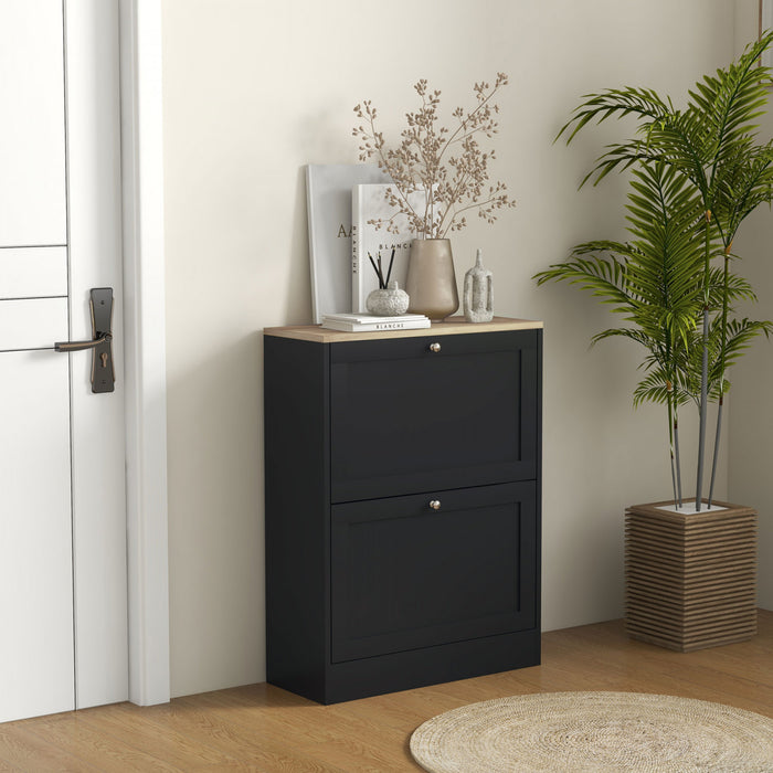 HOMCOM Armoire a chaussures, 2 tiroirs rabattable, etageres reglables, Noir