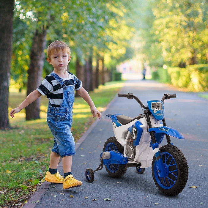 Aosom Moto Electrique Avec Roues Stabilisatrices Amovibles Scooter Electrique Pour Enfants 3-5 Ans Batterie 12 Volts Vitesse Max. 5 Mph Bleu Et Blanc