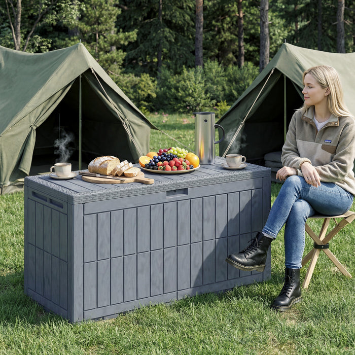 Outsunny Coffre de rangement en resine de 378 litres, coffre exterieur verrouillable