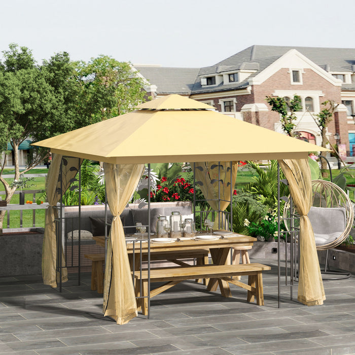 Outsunny 10'x10' Gazebo Canopee Abri Soleil Pour Terrasse Exterieure Canopee Avec Protection Uv Protection Et Moustiquaire