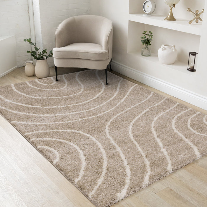 Tapis Fairmont aux lignes courbes creme taupe, 7'10'' x 10'6''