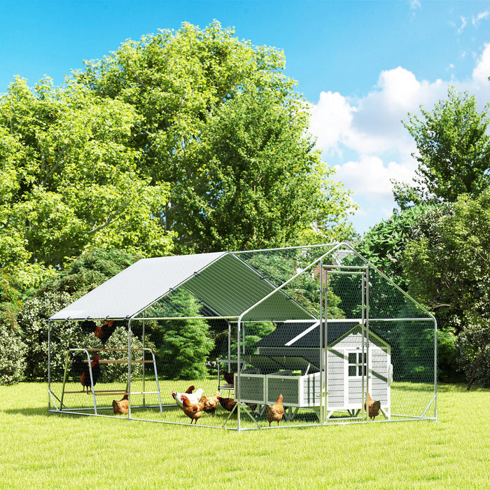 Metal Chicken Coop W/ Waterproof Cover, 9.8 X 13.1 X 6.4 Ft