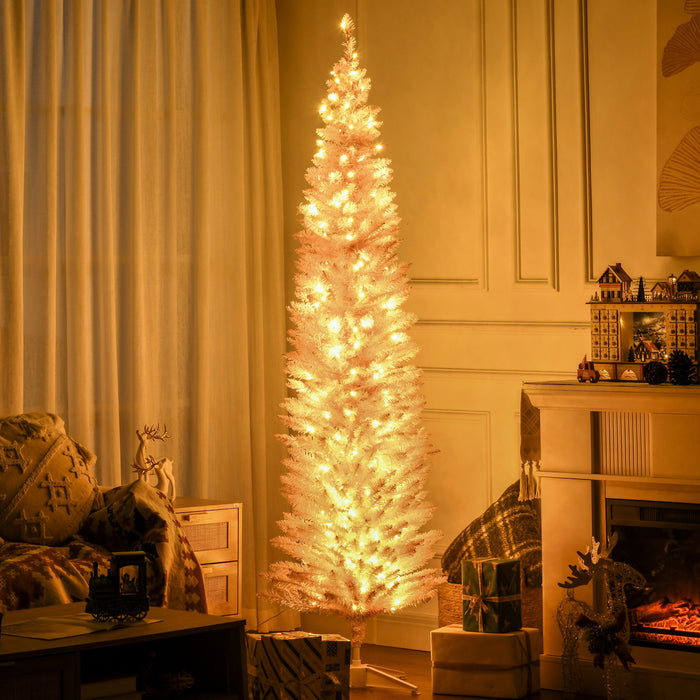 HOMCOM Arbre de Noel artificiel illumine 7 pi avec lumieres LED blanc chaud