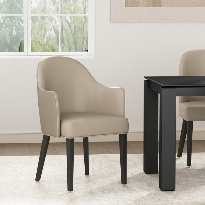 Fauteuil Hillman Moderne en Bois, Similicuir et Velours couleur Sable