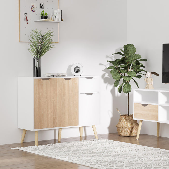 HOMCOM Buffet Armoire Rangement Tiroir Blanc Bois Nature