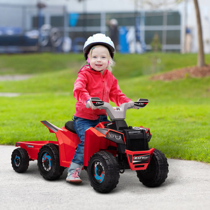 Aosom Quad 6 V Pour Enfants, Vehicule Electrique Alimente Par Batterie A 4 Roues Avec Remorque Arriere, Roues Resistantes A L'usure, Pour Garcons Et Filles – Rouge