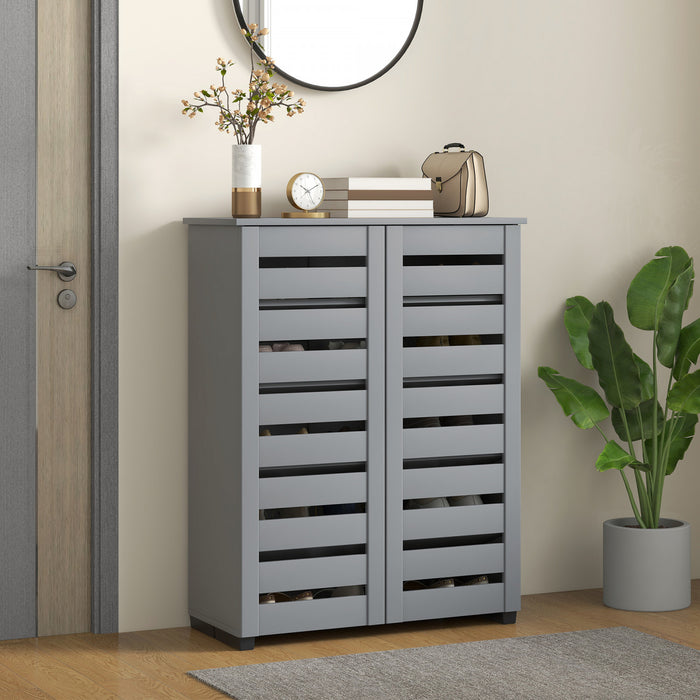 HOMCOM Armoire Chaussures Etroite 2 Portes a Lames 15 Paires Gris