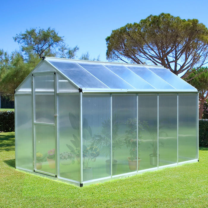 Outsunny Serre De Jardin Aluminium Polycarbonate 5,5 MĠ Dim. 3,03l X 1,83l X 1,95h M Fondation Lucarne Porte Loquet