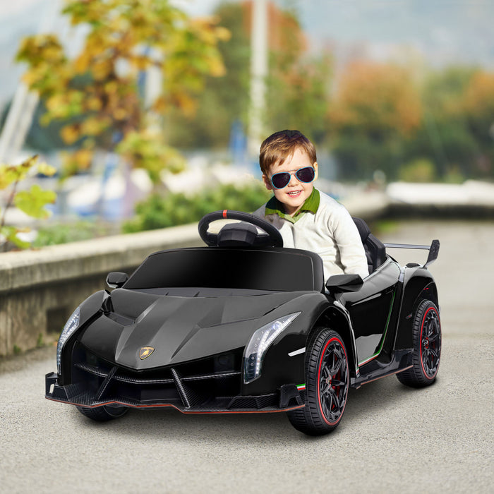 Aosom Voiture Electrique 12 V Avec Portes Papillon, 7 Km/h, Jouet Pour Enfants Avec Batterie Portable, Telecommande, Bluetooth, Klaxon, Musique, Lumieres, Systeme De Suspension, Noir