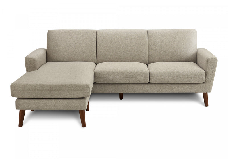 Sofa Chaise Longue Rembourre, 85\"L, Tissu Marron Clair, Pieds En Bois Massif De Noyer