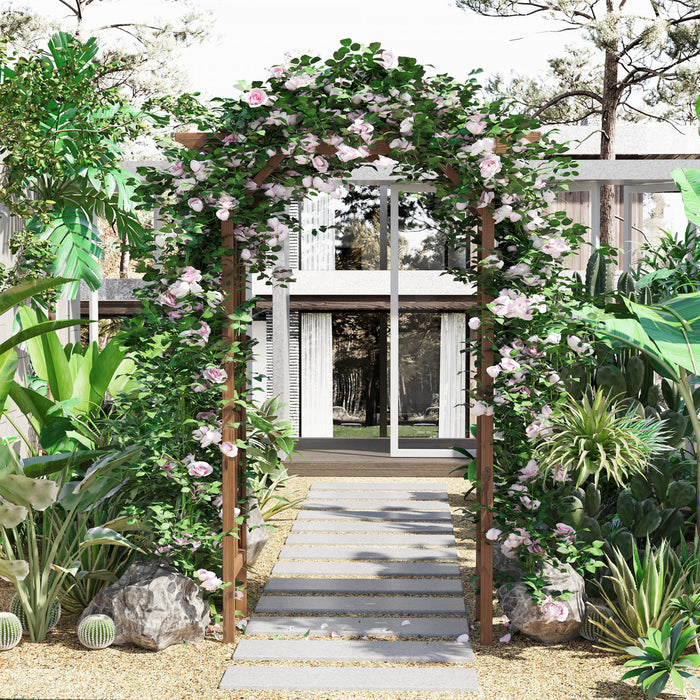 Outsunny 79\" Treillis De Jardin, Arbre En Bois Arque Avec Toit En Forme De Pergola