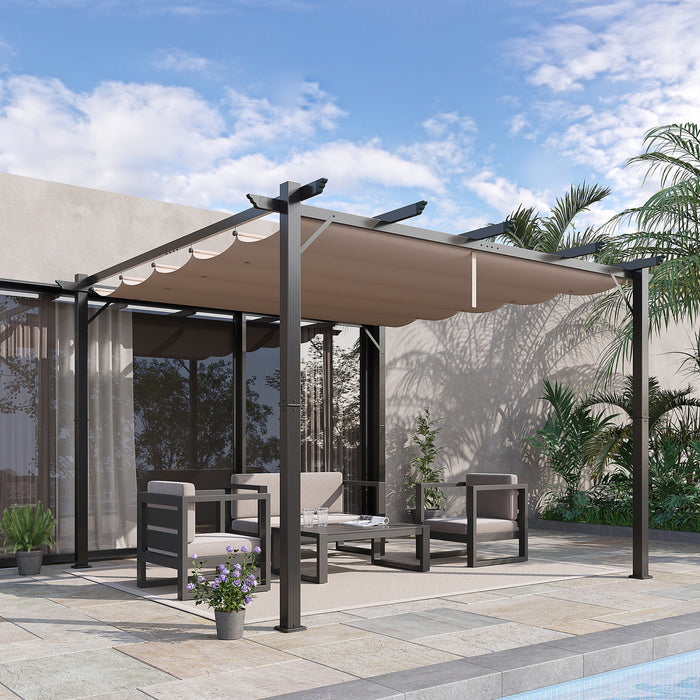 Outsunny 10' X 10' Pergola Gazebo En Aluminium Pour Jardin Auvent Couverture Carre Parasol Jardin Raisin Treillis Marron Cafe