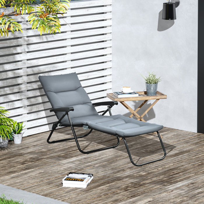 Outsunny Chaise Longue Pliante Avec Coussin Reglable En 6 Positions, Gris
