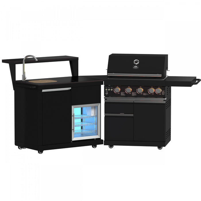 Module barbecue et evier All'Aperto 62 600 BTU avec comptoirs noirs et bar – FODKT2582BLK