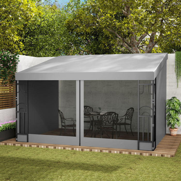 Outsunny Gazebo De Pergola Mural 10' X 13' Avec Rideaux Et Filets, Gris