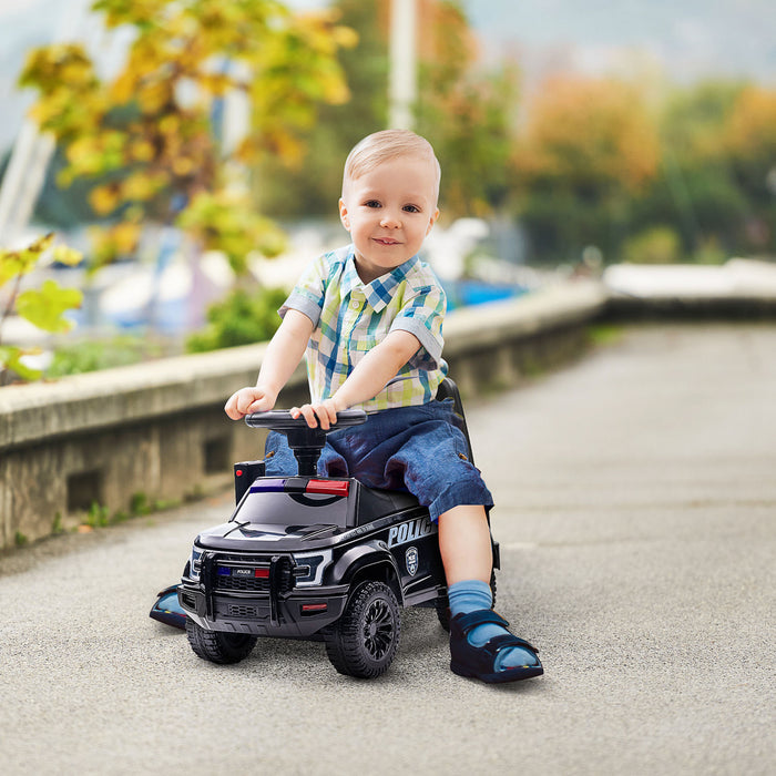 Aosom Voiture A Pousser Pour Enfants Avec Systeme De Sonorisation Et Klaxon, Voiture Coulissante De Style Camion De Police Pour Garcons Et Filles Avec Rangement Sous Le Siege Pour 18 Mois A 5 Ans Noir