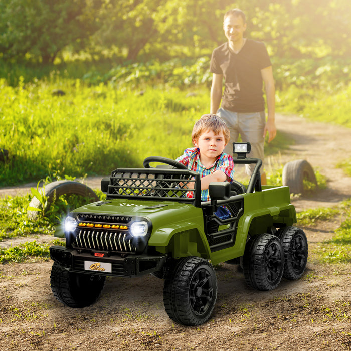 Qaba Voiture Electrique 12v Pour Enfants Avec Telecommande, Suspension A Ressort, Remorque Arriere, Lumiere Led, Musique, Demarrage Progressif, Klaxon, Pour 3-8 Ans, Vert Fonce