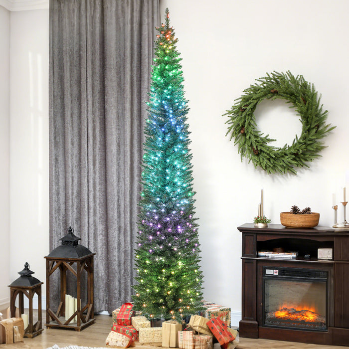 HOMCOM Sapin de Noel de 9pi avec LEDs synchronisees, sapin de Noel, Vert