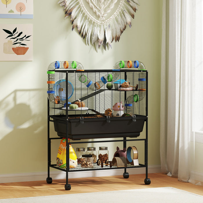 3 Tier Rolling Hamster Cage With Storage Shelf For Syrian
