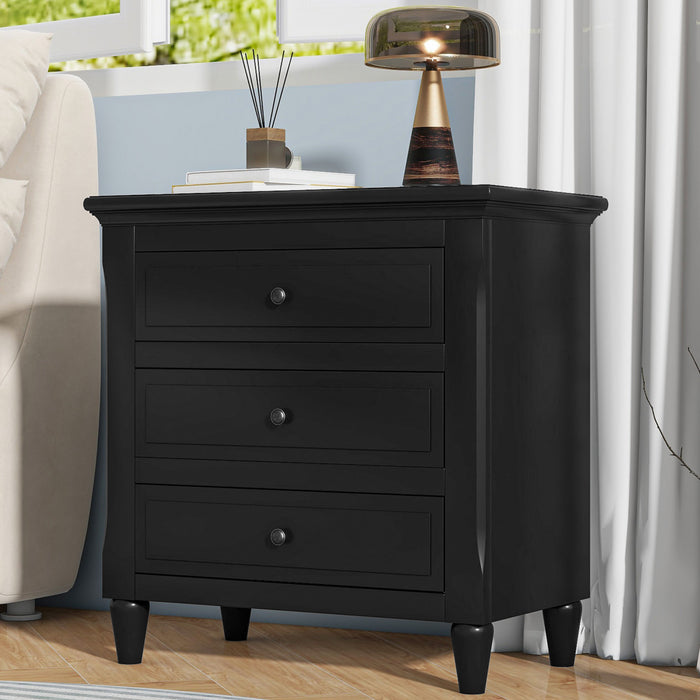 U_Style Table de Nuit Peinte 28 po avec 3 Tiroirs a Glissiere Douce et Pieds en Bois de Caoutchouc, Noir