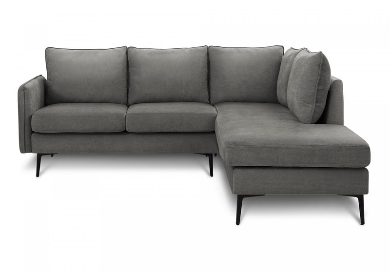 Sofa Sectionnel Rembourre, 85\" De Large, Tissu Gris, Pieds En Metal Noir