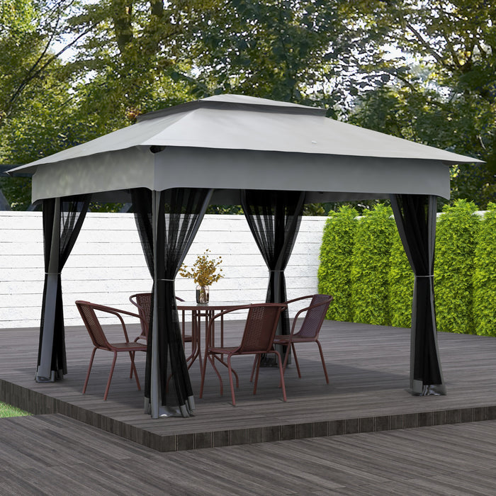 Outsunny Gazebo A Toit Souple A 2 Etages Avec Filet, Gris Clair