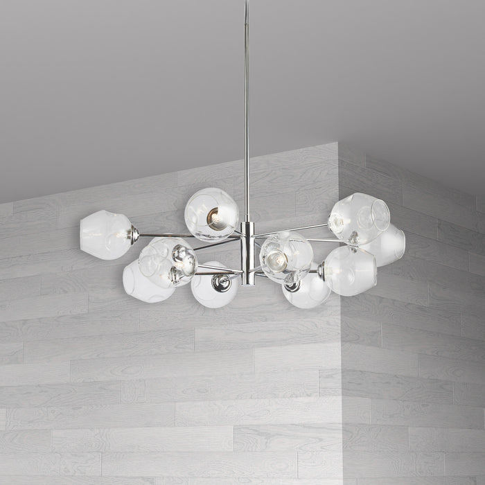 Lustre Abii de Dainolite en verre transparent avec fini chromé poli et 12 ampoules